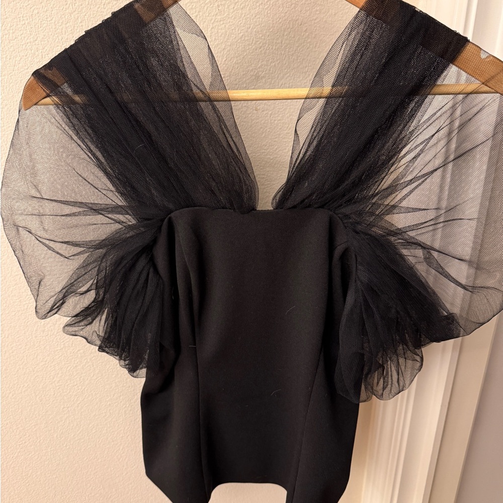 Trina Turk Black Sheer Sleeve Blouse